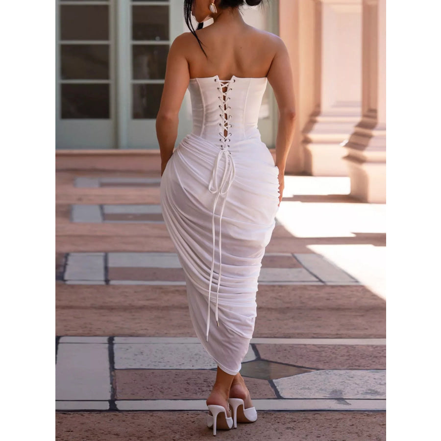 Lace Up Back Tube Midi Dress Apparel and Accessories