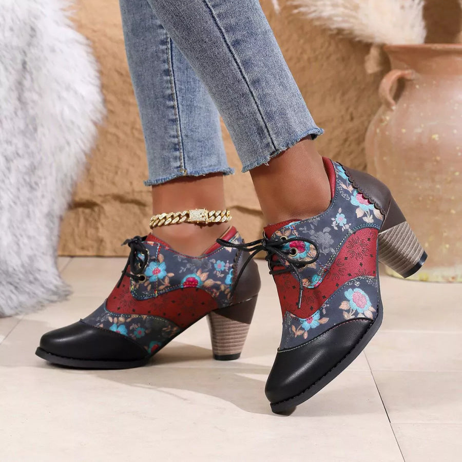 Lace-Up Block Heel Ankle Boots Black / 36 Apparel and Accessories