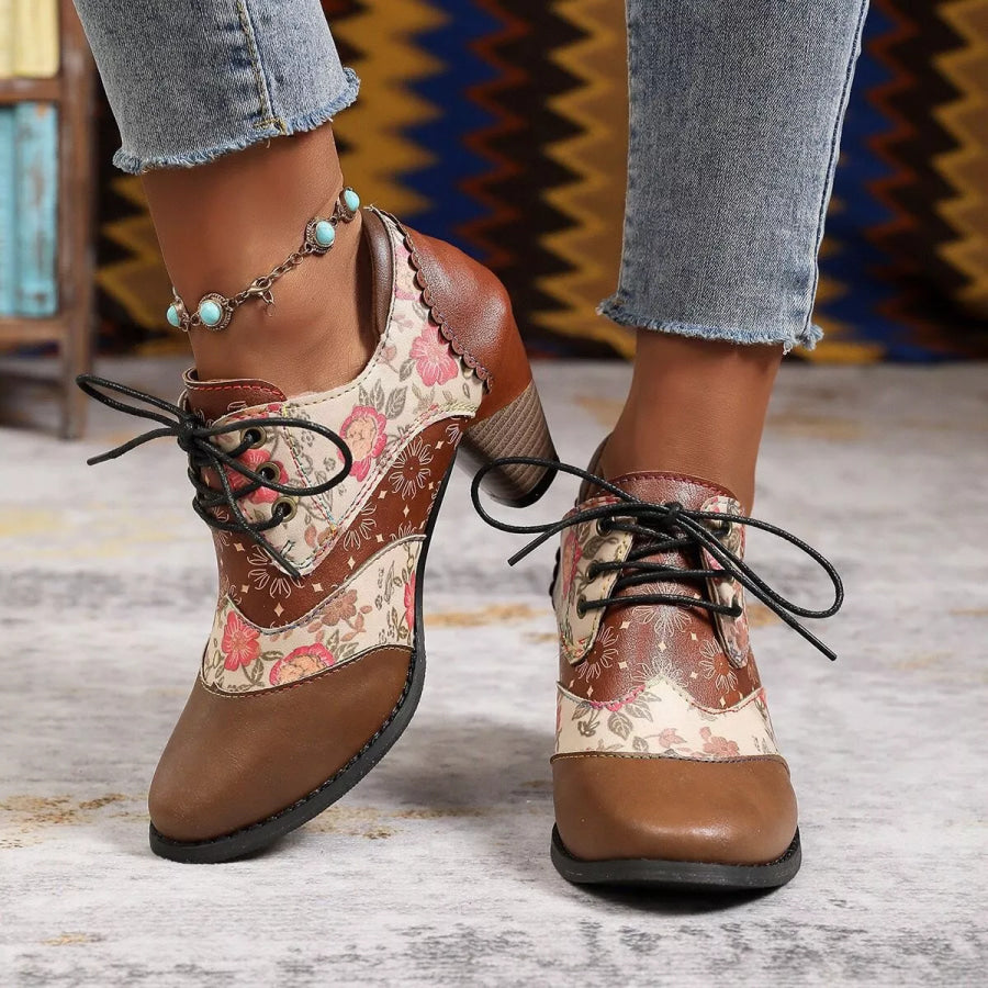 Lace-Up Block Heel Ankle Boots Apparel and Accessories
