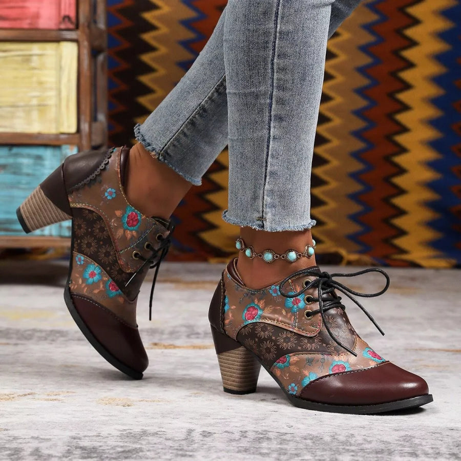 Lace-Up Block Heel Ankle Boots Apparel and Accessories