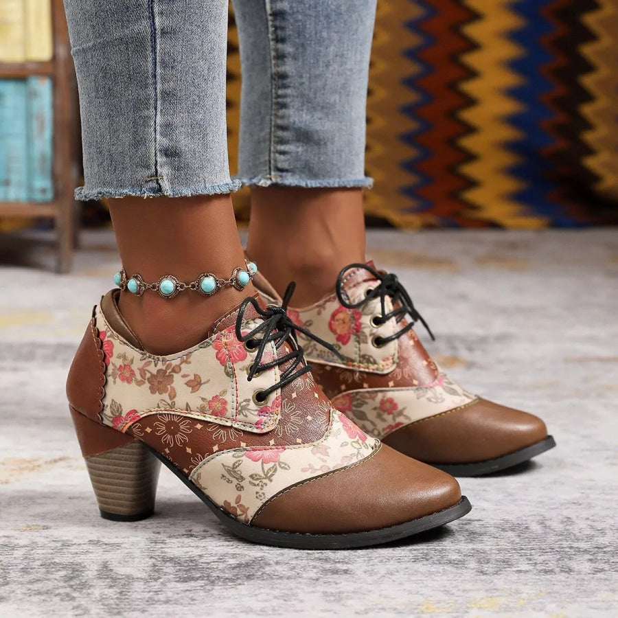 Lace-Up Block Heel Ankle Boots Apparel and Accessories