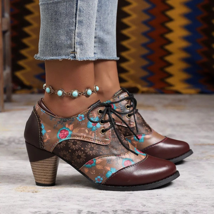 Lace-Up Block Heel Ankle Boots Apparel and Accessories
