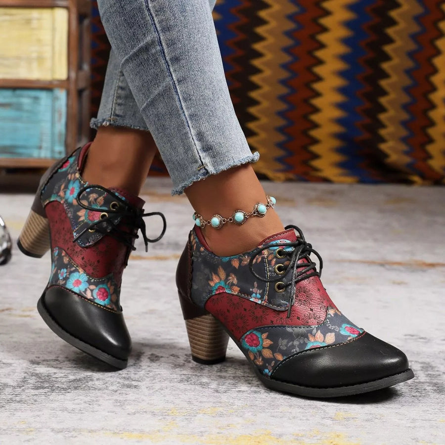 Lace-Up Block Heel Ankle Boots Black / 36 Apparel and Accessories