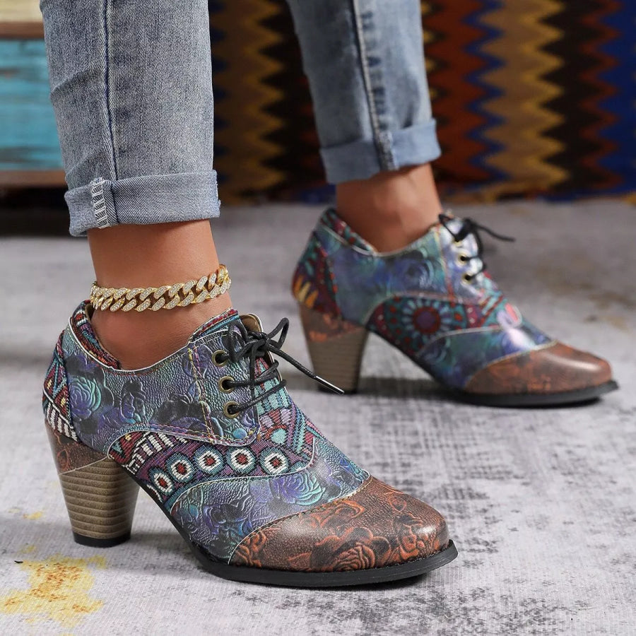 Lace-Up Block Heel Ankle Boots Dark Brown / 36 Apparel and Accessories