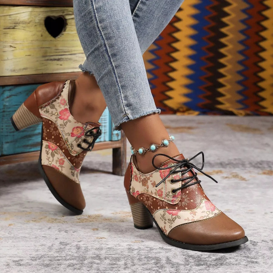 Lace-Up Block Heel Ankle Boots Khaki / 36 Apparel and Accessories