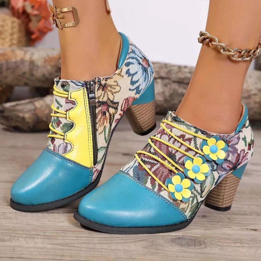 Lace-Up Block Heel Ankle Boots Peacock Blue / 36 Apparel and Accessories