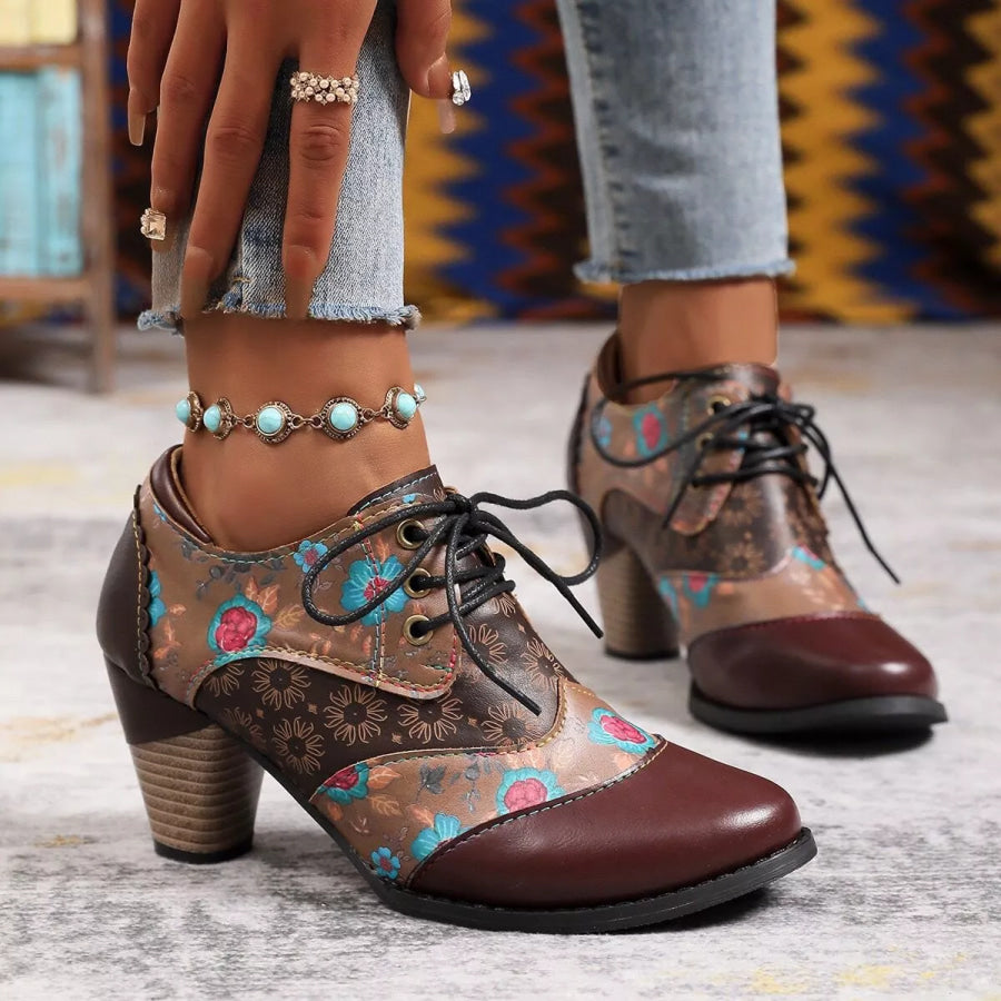 Lace-Up Block Heel Ankle Boots Wine Red / 36 Apparel and Accessories