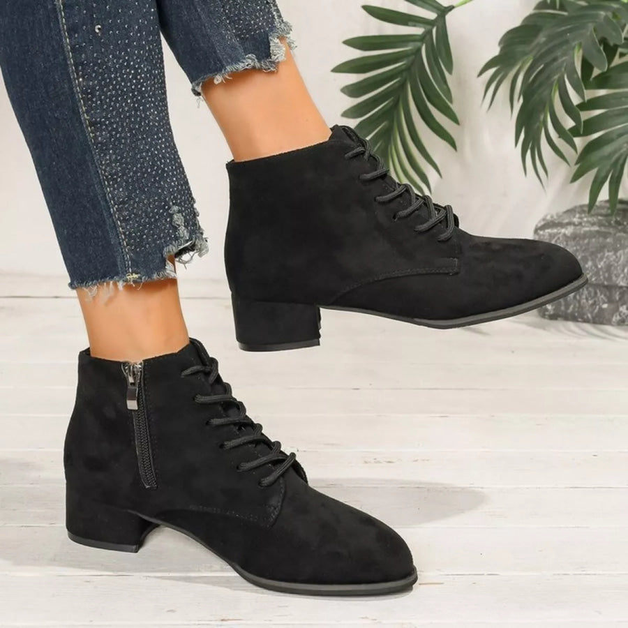 Lace-Up Block Heel Boots Apparel and Accessories