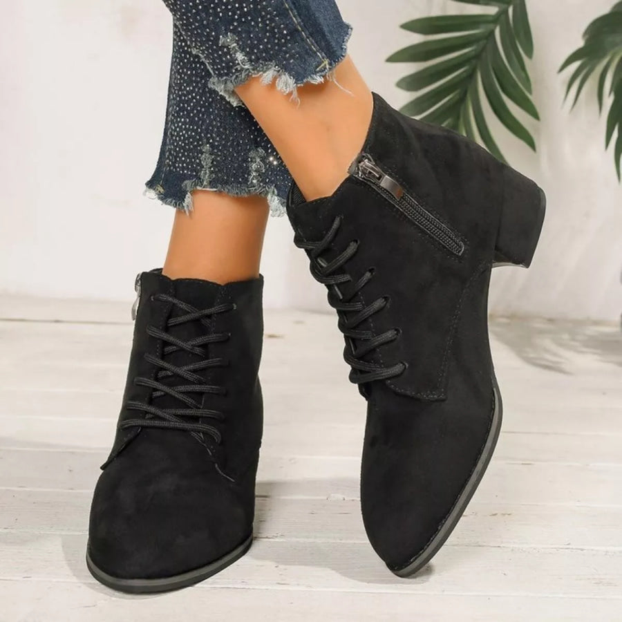 Lace-Up Block Heel Boots Apparel and Accessories