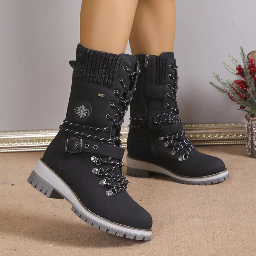 Lace Up Block Heel Boots Black / 36 Apparel and Accessories