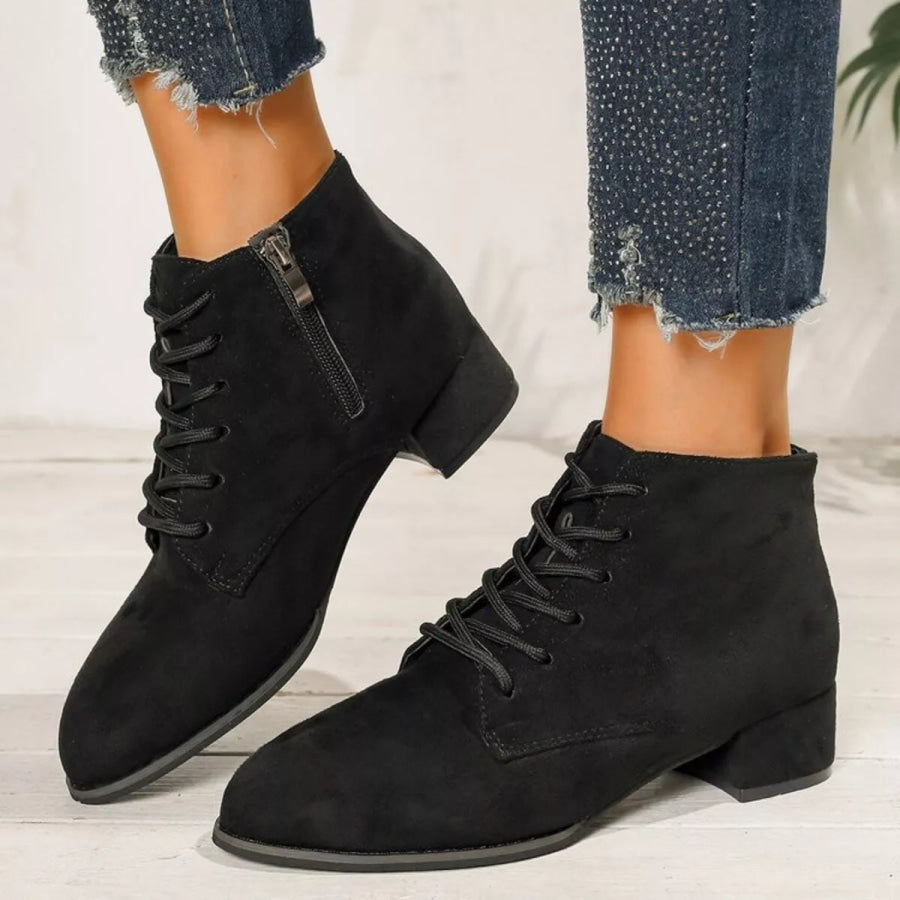 Lace-Up Block Heel Boots Black / 36 Apparel and Accessories