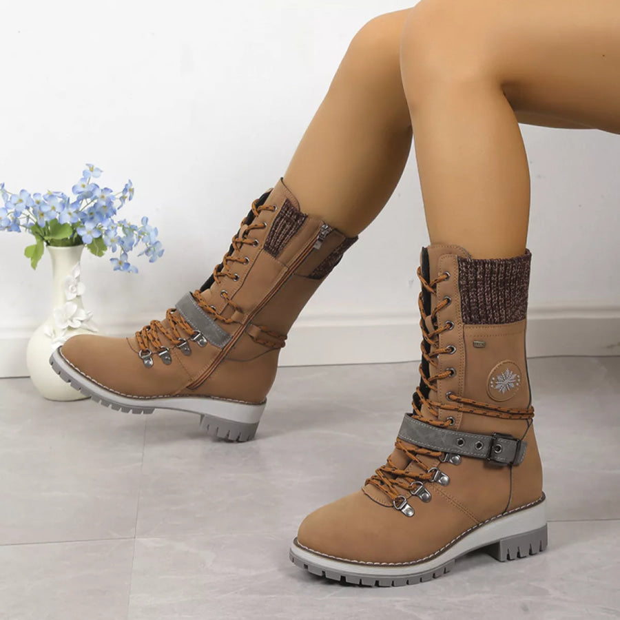 Lace Up Block Heel Boots Brown / 36 Apparel and Accessories