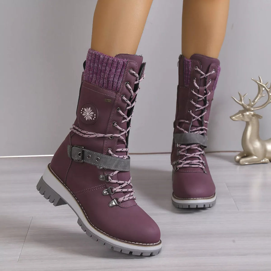 Lace Up Block Heel Boots Purple / 36 Apparel and Accessories