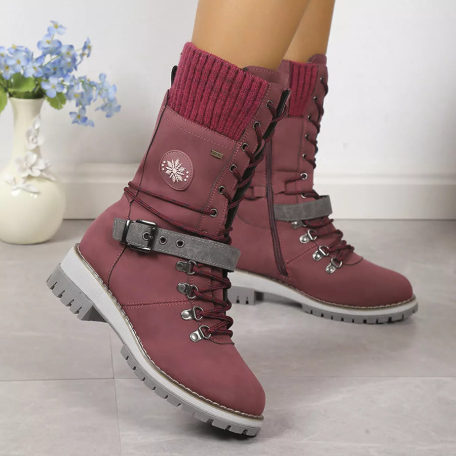 Lace Up Block Heel Boots Red / 36 Apparel and Accessories