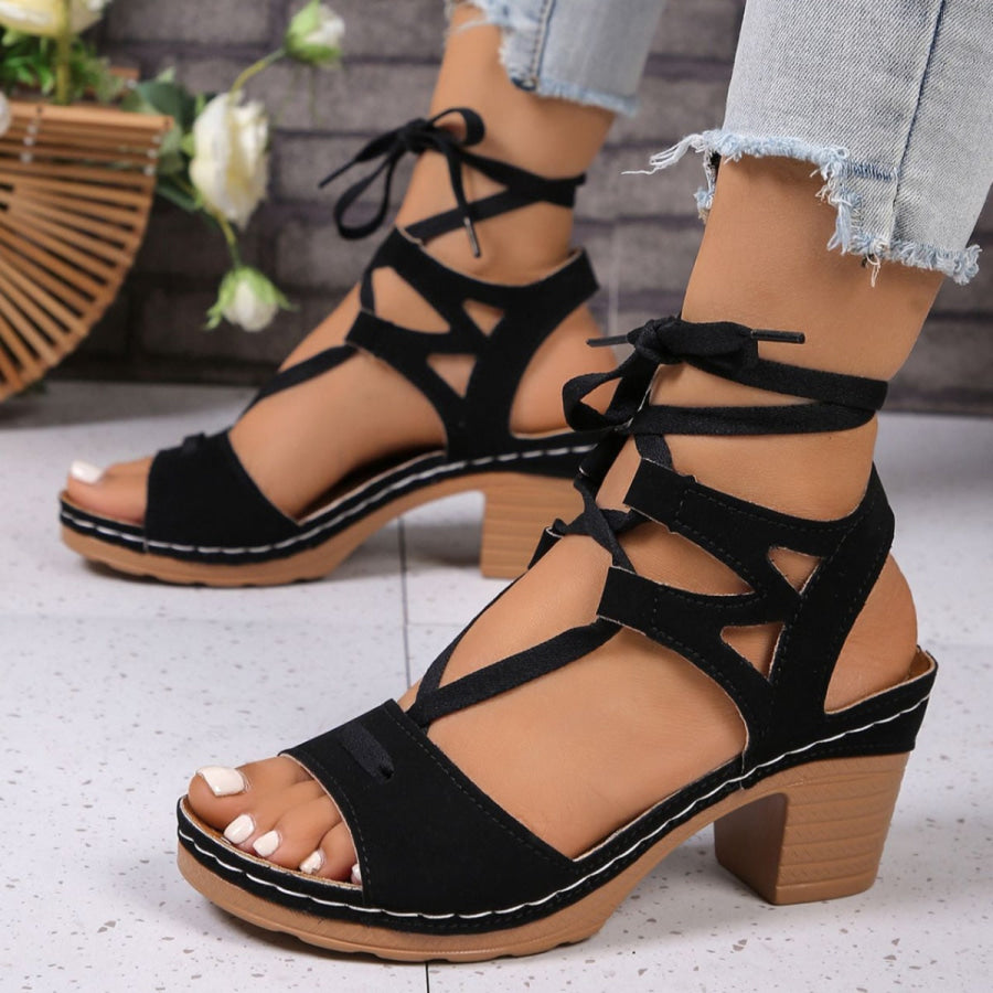 Lace-Up Block Heel Sandals Apparel and Accessories