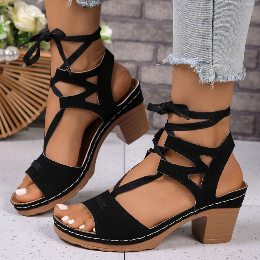 Lace-Up Block Heel Sandals Apparel and Accessories