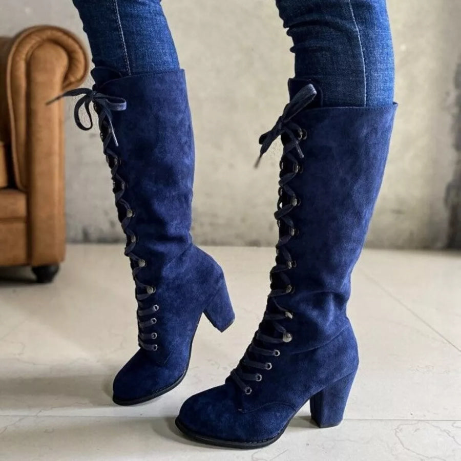 Lace Up Block Heels Boots Apparel and Accessories