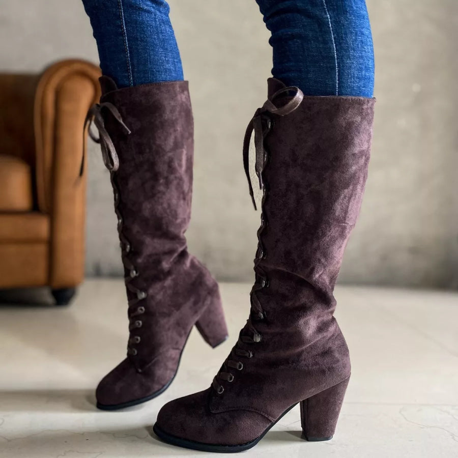 Lace Up Block Heels Boots Apparel and Accessories