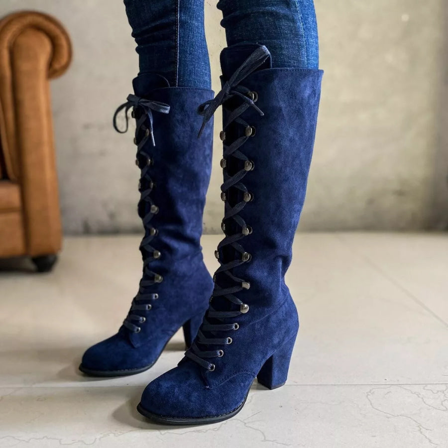 Lace Up Block Heels Boots Apparel and Accessories