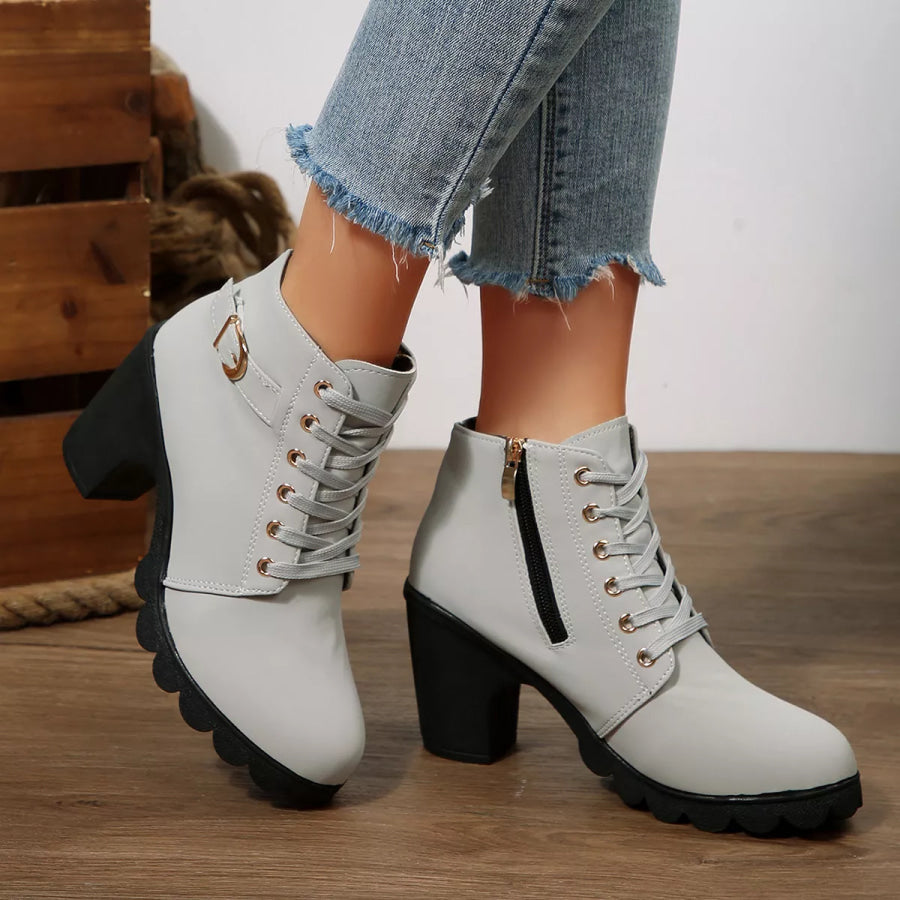 Lace Up Block Heels Boots Apparel and Accessories