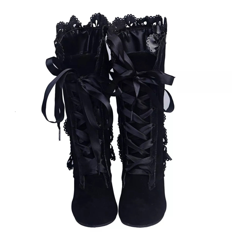 Lace Up Block Heels Boots Apparel and Accessories