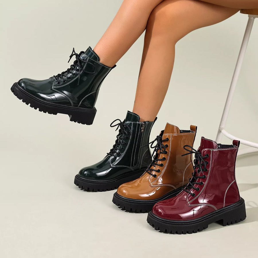 Lace Up Block Heels Boots Apparel and Accessories