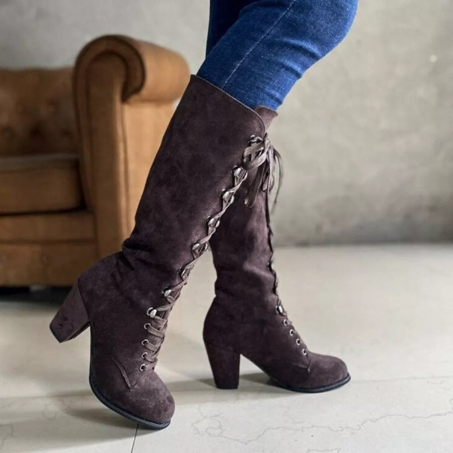 Lace Up Block Heels Boots Apparel and Accessories