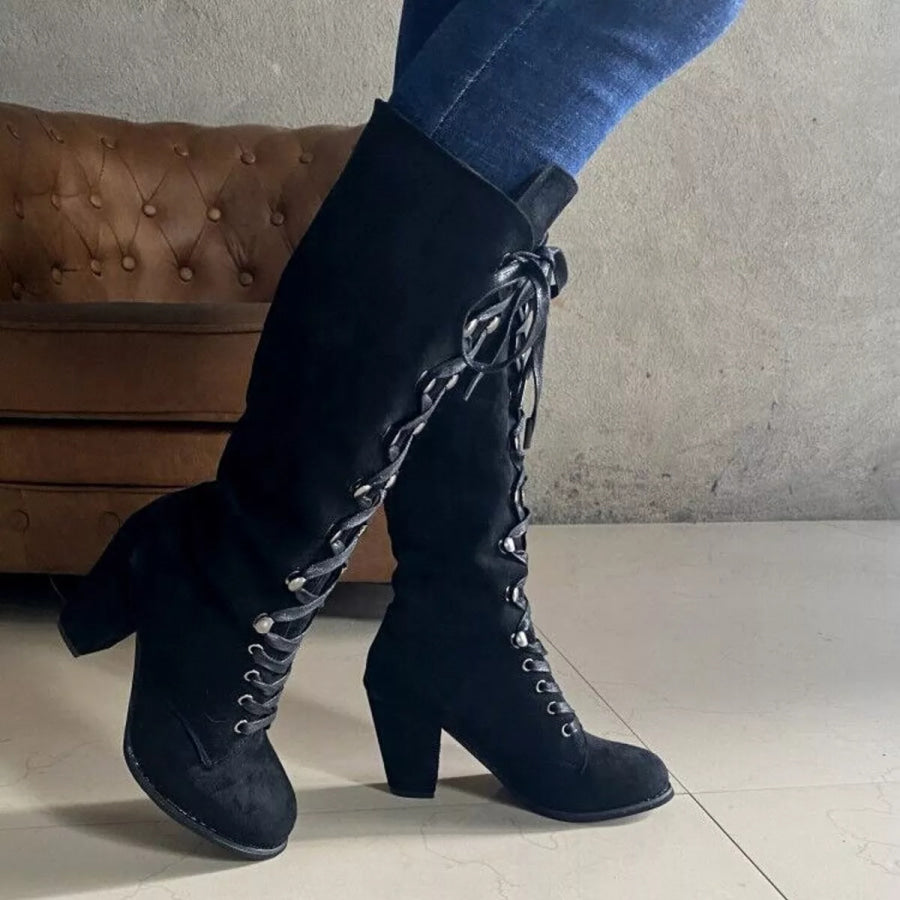 Lace Up Block Heels Boots Apparel and Accessories