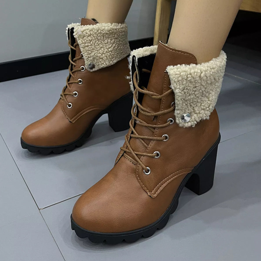 Lace Up Block Heels Boots Apparel and Accessories