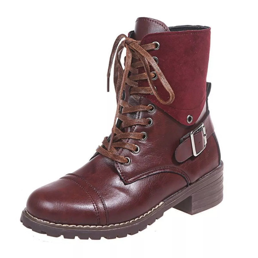 Lace-Up Block Heels Boots Apparel and Accessories