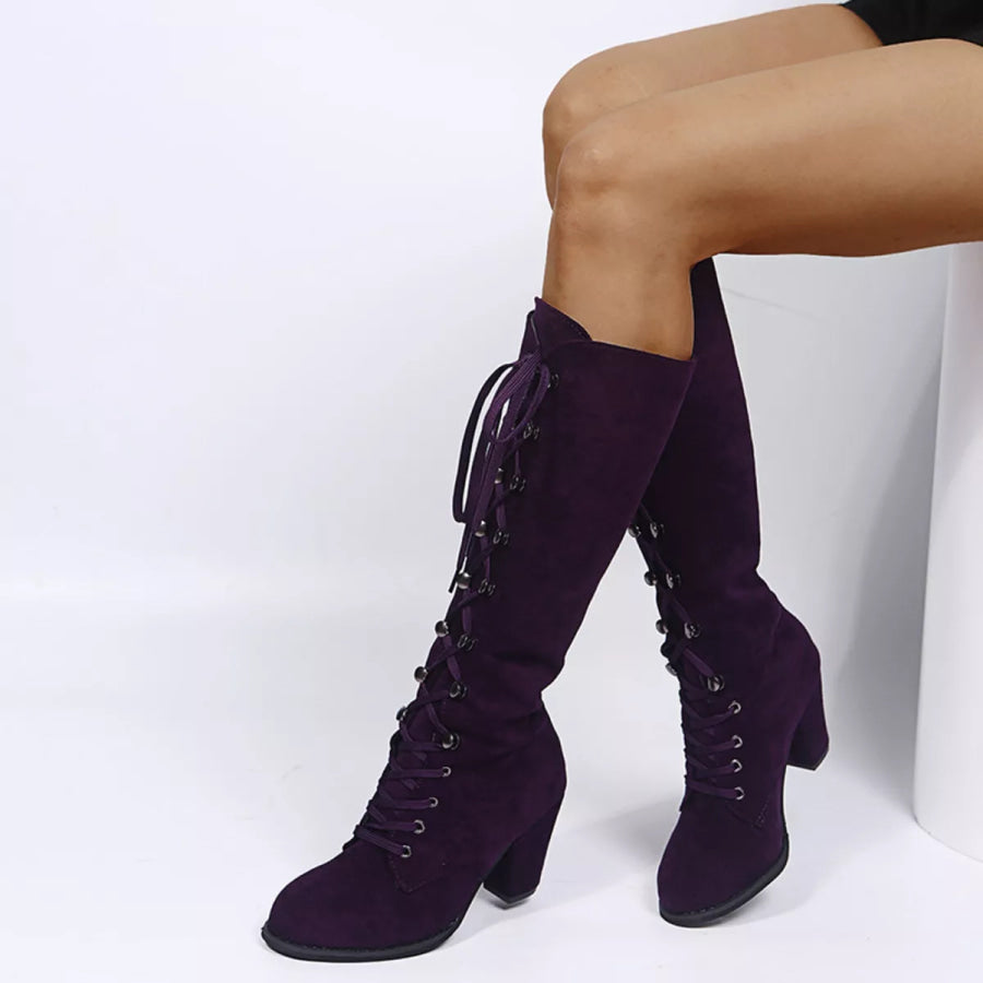 Lace Up Block Heels Boots Apparel and Accessories