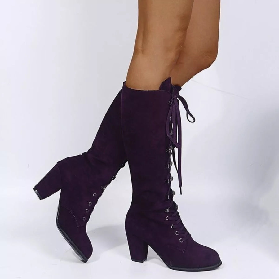 Lace Up Block Heels Boots Apparel and Accessories