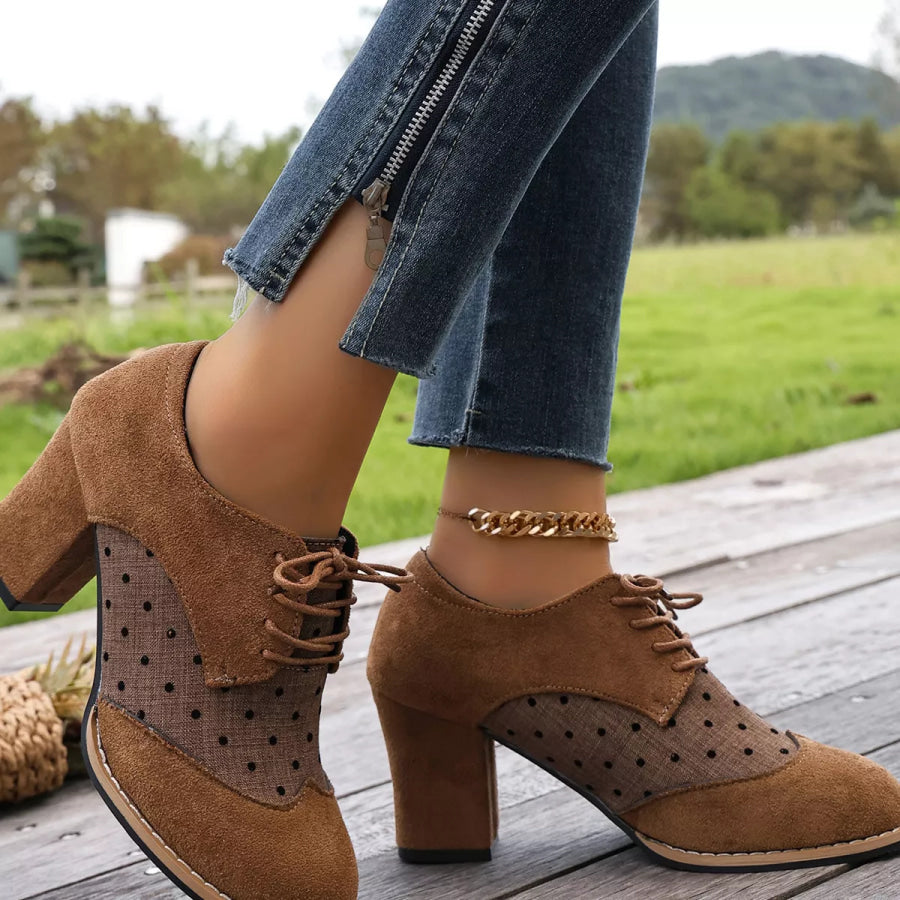 Lace Up Block Heels Boots Apparel and Accessories