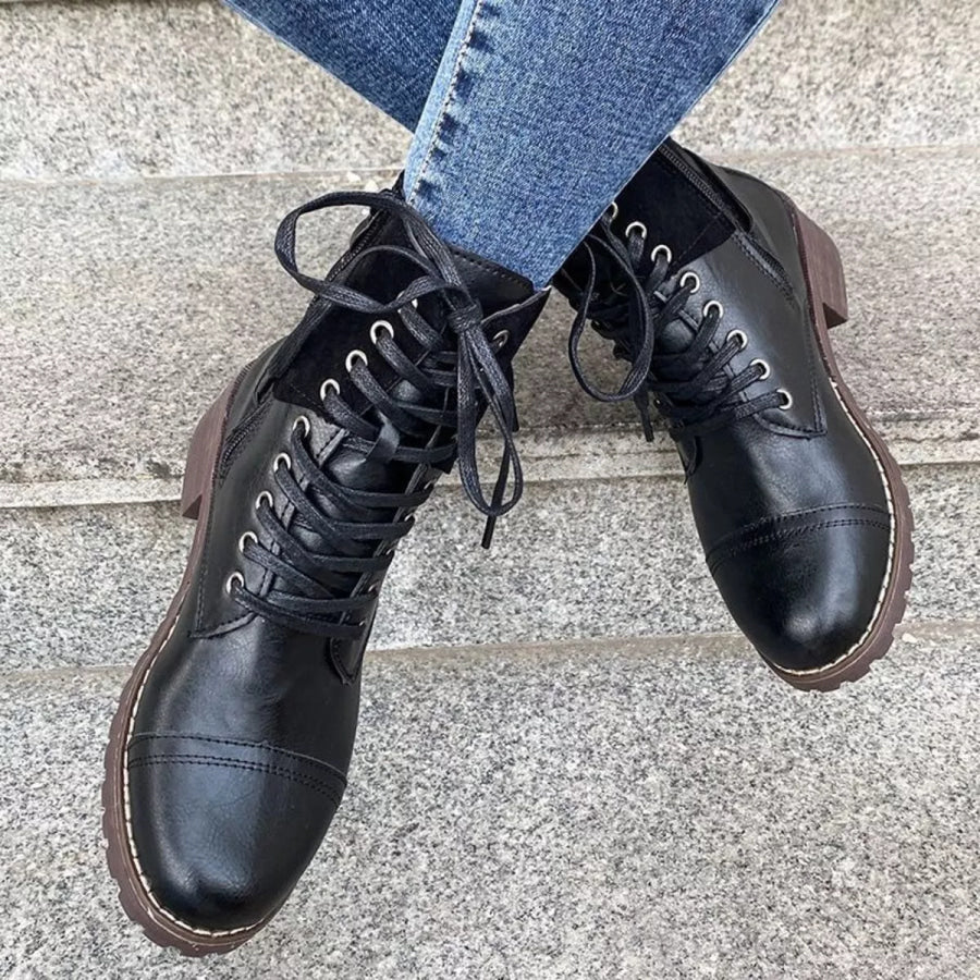 Lace-Up Block Heels Boots Apparel and Accessories