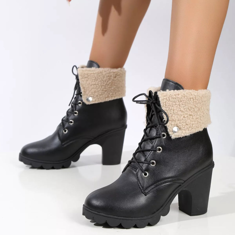 Lace Up Block Heels Boots Black / 35 Apparel and Accessories