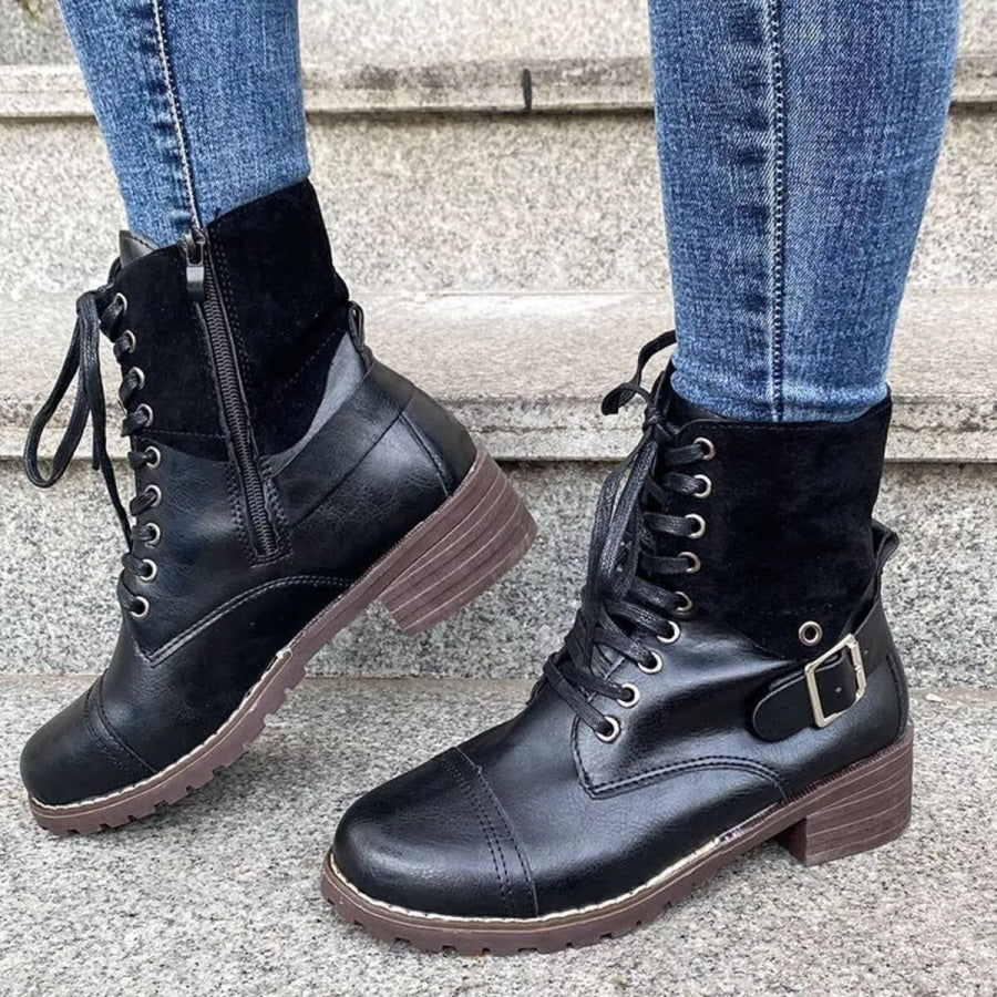 Lace-Up Block Heels Boots Black / 36 Apparel and Accessories