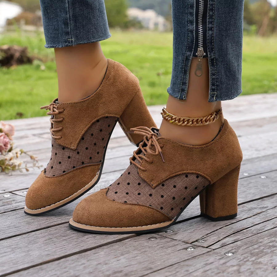 Lace Up Block Heels Boots Brown / 36 Apparel and Accessories