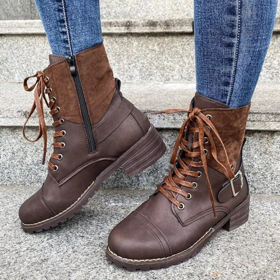Lace-Up Block Heels Boots Dark Brown / 36 Apparel and Accessories