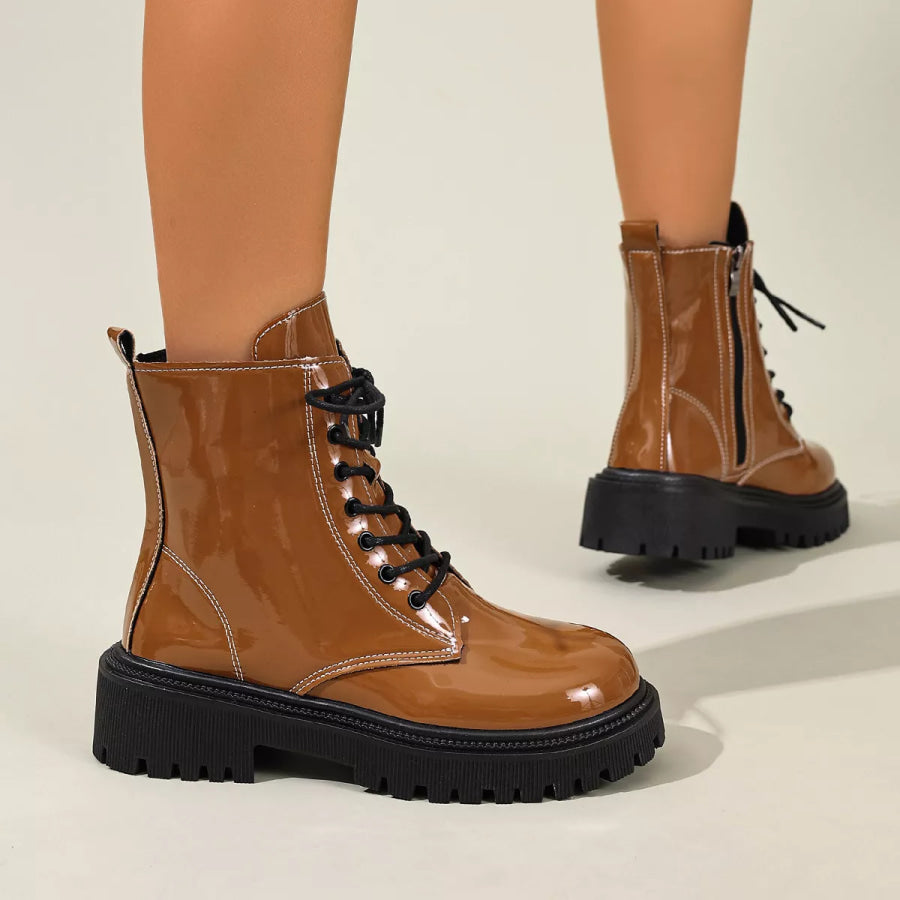 Lace Up Block Heels Boots Yellow-brown / 35 Apparel and Accessories
