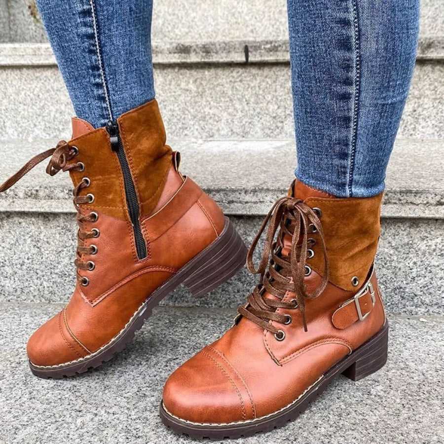 Lace-Up Block Heels Boots Yellowish Brown / 36 Apparel and Accessories