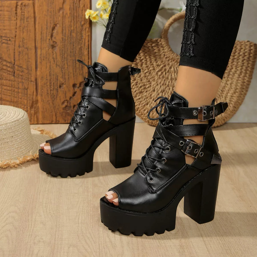 Lace Up Block Heels Sandals Apparel and Accessories