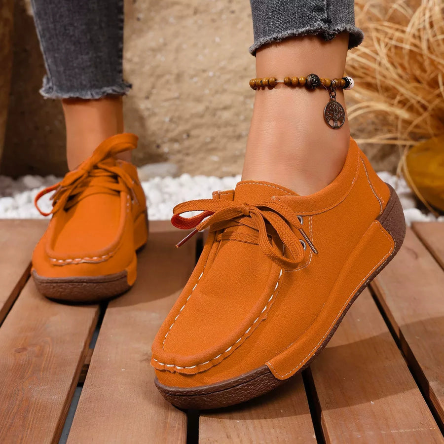 Lace-Up Casual Loafers Orange / 36 Apparel and Accessories