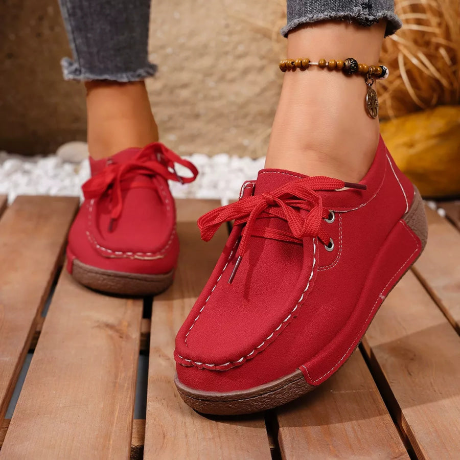 Lace-Up Casual Loafers Red / 36 Apparel and Accessories