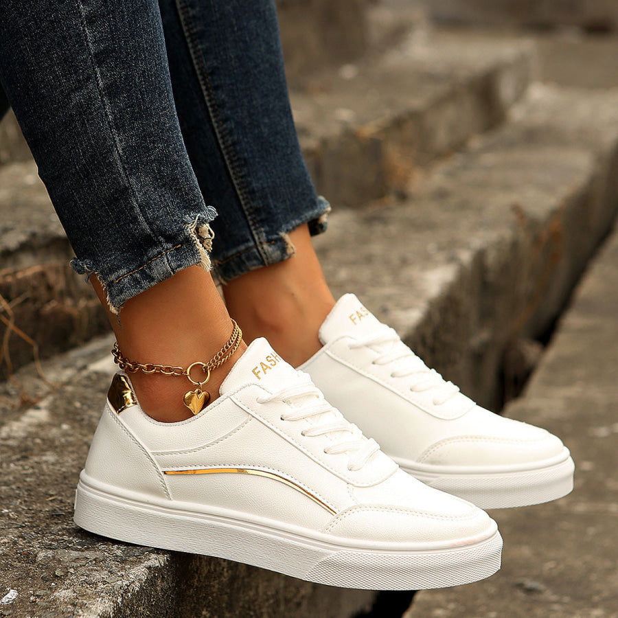Lace Up Casual Sneakers Gold / 36 Apparel and Accessories