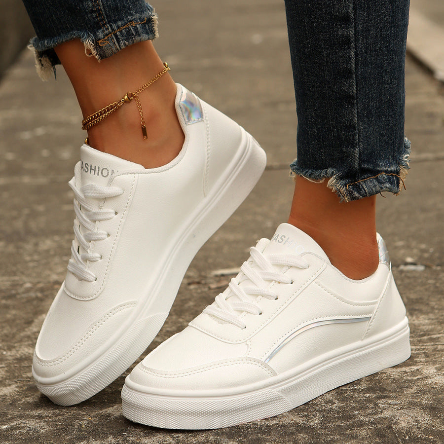 Lace Up Casual Sneakers Silver / 36 Apparel and Accessories