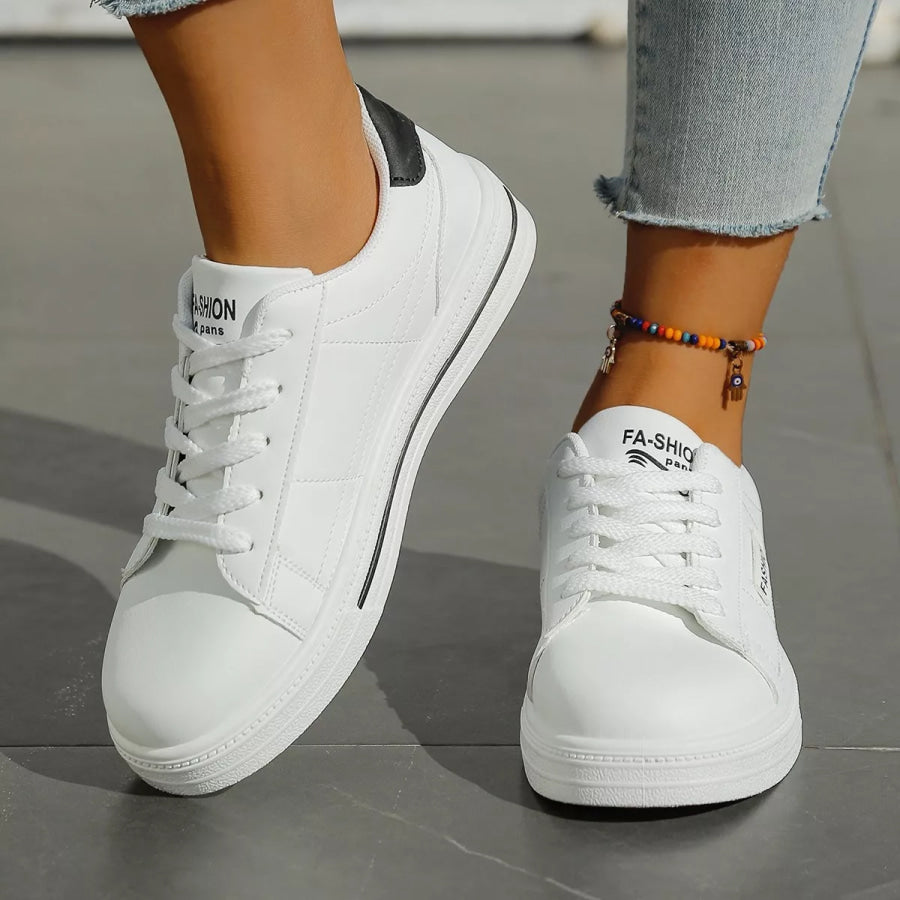 Lace Up Casual Sneakers White / 35 Apparel and Accessories