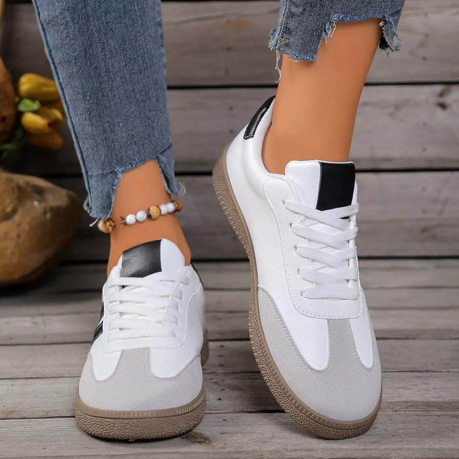 Lace Up Casual Sneakers White / 36 Apparel and Accessories
