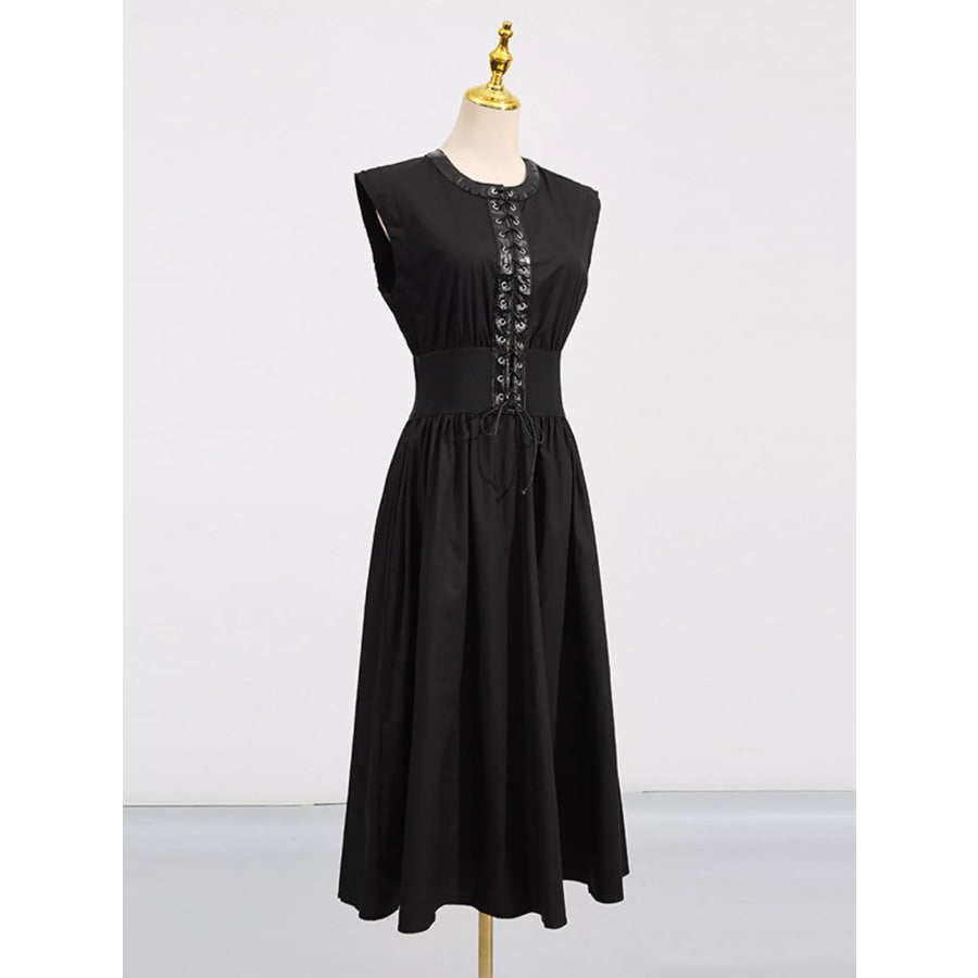 Lace-Up Corset Sleeveless Midi Dress Apparel and Accessories