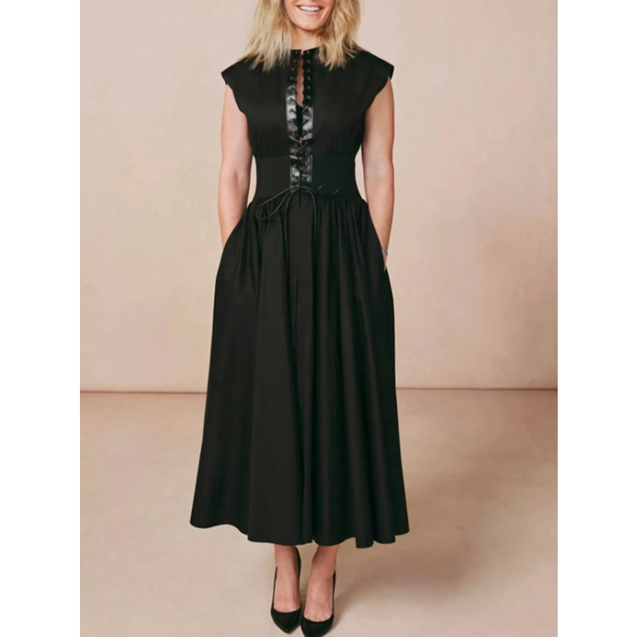 Lace-Up Corset Sleeveless Midi Dress Black / S Apparel and Accessories