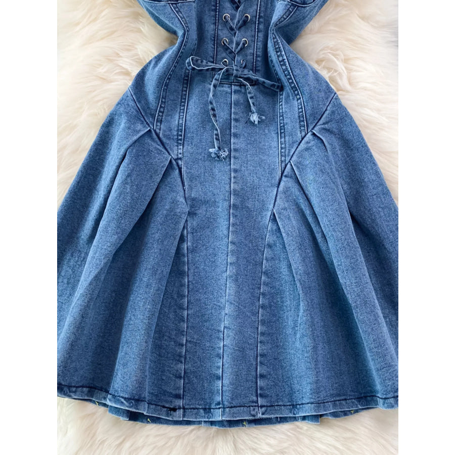Lace-Up Denim A-Line Mini Dress Apparel and Accessories